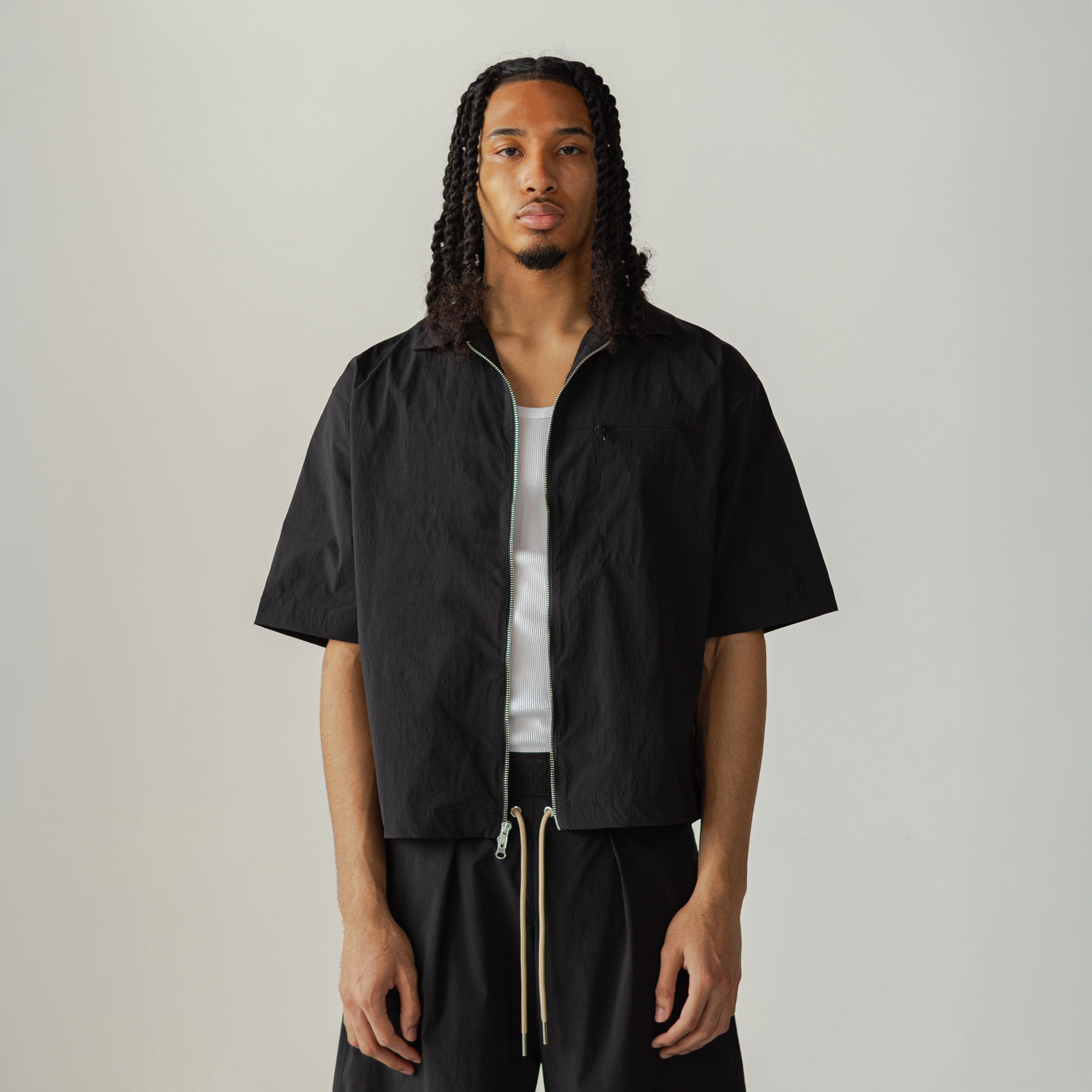 The Cropped Oxford Shirt Tan Stripes — BLAN | Born in Brooklyn